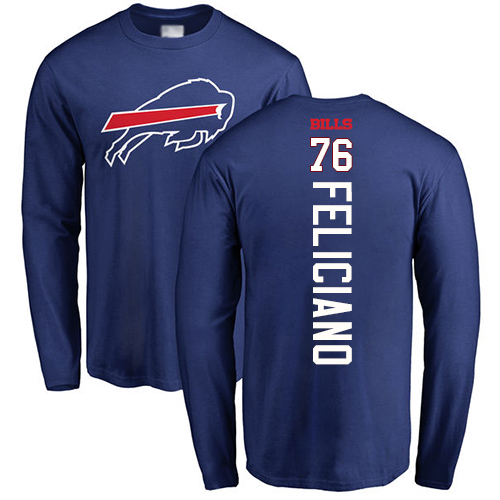 Men NFL Buffalo Bills #76 Jon Feliciano Royal Blue Backer Long Sleeve T Shirt->nfl t-shirts->Sports Accessory